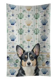 Black and White Cardigan Welsh Corgi Coastal Sea Glass Kitchen Towel