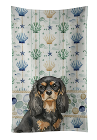 Black and Tan Cavalier Spaniel Coastal Sea Glass Kitchen Towel