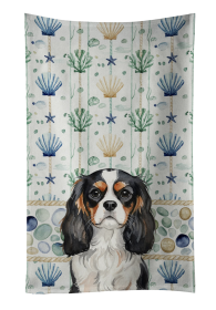 Tricolor Cavalier Spaniel Coastal Sea Glass Kitchen Towel