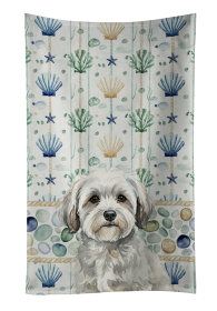 White with Gray Coton de Tulear Coastal Sea Glass Kitchen Towel