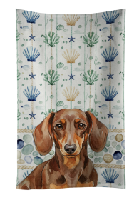 Chocolate and Tan Dachshund Coastal Sea Glass Kitchen Towel