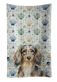 Longhaired Dapple Dachshund Coastal Sea Glass Kitchen Towel