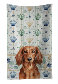 Longhaired Red Dachshund Coastal Sea Glass Kitchen Towel