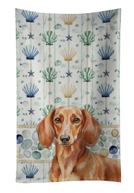 Red Brown Dachshund Coastal Sea Glass Kitchen Towel