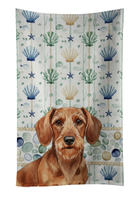 Wirehaired Red Dachshund Coastal Sea Glass Kitchen Towel