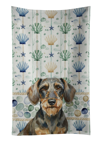 Wirehaired Wild Boar Dachshund Coastal Sea Glass Kitchen Towel