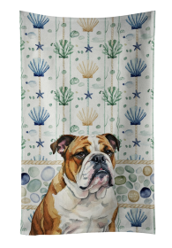 Brindle and White English Bulldog Coastal Sea Glass Kitchen Towel