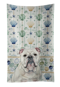 White English Bulldog Coastal Sea Glass Kitchen Towel
