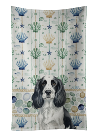 Black and White English Springer Spaniel Coastal Sea Glass Kitchen Towel