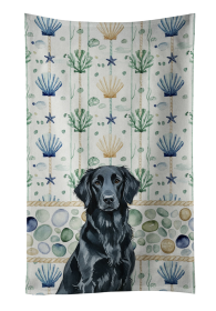 Black Flat-Coated Retriever Coastal Sea Glass Kitchen Towel