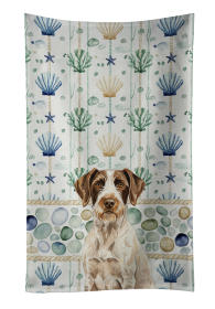 Liver and White German Wirehaired Pointer Coastal Sea Glass Kitchen Towel