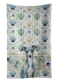Blue Italian Greyhound Coastal Sea Glass Kitchen Towel