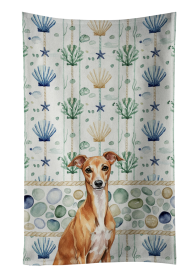 Red Italian Greyhound Coastal Sea Glass Kitchen Towel