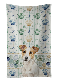White and Tan Jack Russell Terrier Coastal Sea Glass Kitchen Towel
