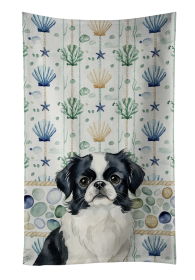 Black and White Japanese Chin Coastal Sea Glass Kitchen Towel