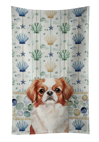 Red and White Japanese Chin Coastal Sea Glass Kitchen Towel