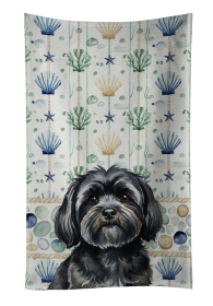 Black Lhasa Apso Coastal Sea Glass Kitchen Towel