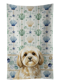 Cream Lhasa Apso Coastal Sea Glass Kitchen Towel