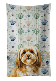 Gold Lhasa Apso Coastal Sea Glass Kitchen Towel