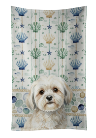 White Lhasa Apso Coastal Sea Glass Kitchen Towel