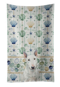 White Miniature Bull Terrier Coastal Sea Glass Kitchen Towel
