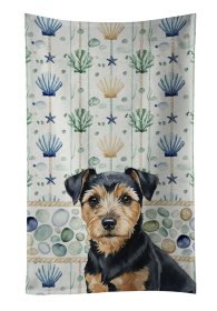 Black and Tan Norfolk Terrier Coastal Sea Glass Kitchen Towel