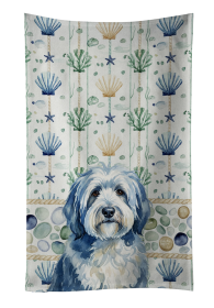 Blue and White Old English Sheepdog Coastal Sea Glass Kitchen Towel