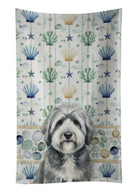 Gray and White Old English Sheepdog Coastal Sea Glass Kitchen Towel