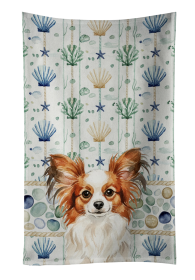 White with Red Papillon Coastal Sea Glass Kitchen Towel