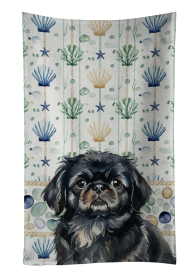 Black Pekingese Coastal Sea Glass Kitchen Towel