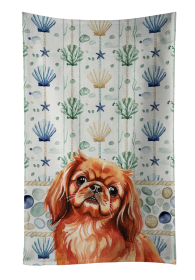 Red Pekingese Coastal Sea Glass Kitchen Towel