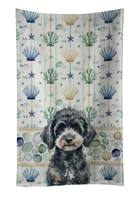 Miniature Black Poodle Coastal Sea Glass Kitchen Towel