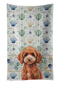 Miniature Red Poodle Coastal Sea Glass Kitchen Towel