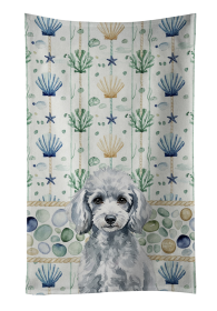 Miniature Silver Poodle Coastal Sea Glass Kitchen Towel