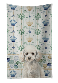 Miniature White Poodle Coastal Sea Glass Kitchen Towel