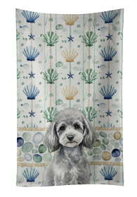 Toy Silver Poodle Coastal Sea Glass Kitchen Towel