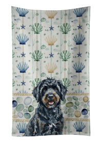 Black Portuguese Water Dog Coastal Sea Glass Kitchen Towel