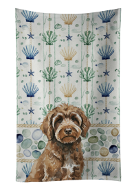 Brown Portuguese Water Dog Coastal Sea Glass Kitchen Towel