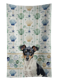 Black and White Rat Terrier Coastal Sea Glass Kitchen Towel
