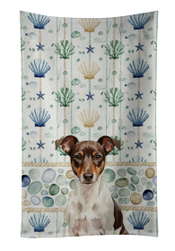 Chocolate and White Rat Terrier Coastal Sea Glass Kitchen Towel