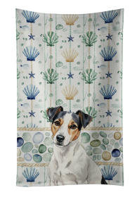 White with Black Markings Russell Terrier Coastal Sea Glass Kitchen Towel
