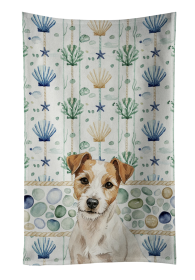 White with Tan Markings Russell Terrier Coastal Sea Glass Kitchen Towel