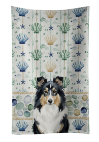 Tricolor Sheltie Coastal Sea Glass Kitchen Towel
