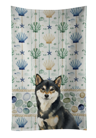 Black and Tan Shiba Inu Coastal Sea Glass Kitchen Towel