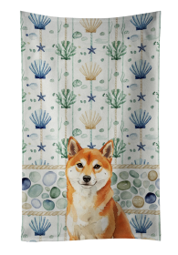 Red Shiba Inu Coastal Sea Glass Kitchen Towel