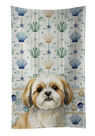 Gold and White Shih Tzu Coastal Sea Glass Kitchen Towel