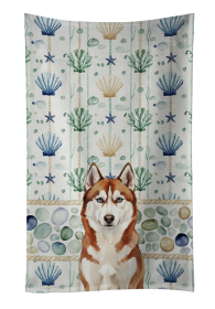 Red and White Siberian Husky Coastal Sea Glass Kitchen Towel