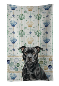Black Staffordshire Bull Terrier Coastal Sea Glass Kitchen Towel