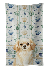 Cream Tibetan Spaniel Coastal Sea Glass Kitchen Towel