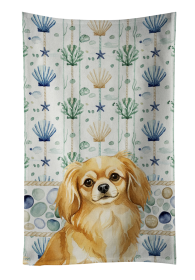 Gold Tibetan Spaniel Coastal Sea Glass Kitchen Towel